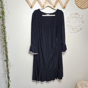 Lauren Ralph Lauren Wrap Dress Womens Size 16W Black Ruffle Long Sleeve